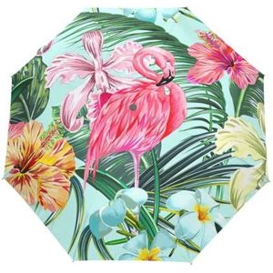 GAIREG Bloemen Tropische Flamingo Blauwe Reis Paraplu voor Regen Kleine Compacte Draagbare Vouwen Auto Open Parap
