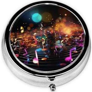 Pillendoos Kleurrijke Muziek Notes Ronde Pil Case 3 Compartiment Geneeskunde Pil Organizer Leuke Pil Organizer Draagbare Reizen Pillendoos Geneeskunde Vitamine Kabeljauw Leverolie Opbergdoos Unieke