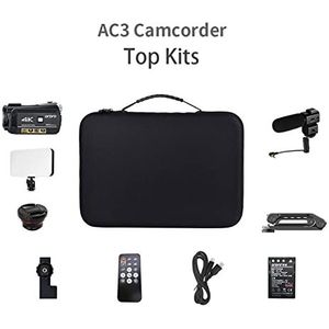 Vlogcamera, Videocamera camcorder 4K met microfoon AC3 IR Night Vision Vlogging Digital Camcorder Professional met microfoon LED Licht