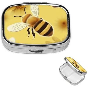 Vierkante Pillendoos Draagbare Metalen Pil Case 2 Compartiment Kleine Reizen Pil Organizer Honing Bee2 Vitaminen Houder Organizer voor Portemonnee Pocket