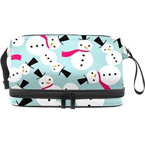 Dubbellaags Cosmetische Tas Sneeuwmannen Fuchsia Draagbare Make-up Tas Reizen Organizer Pouch Voor Vrouwen Meisjes Toiletries Tassen, Meerkleurig, 27x15x14 cm/10.6x5.9x5.5 in, Make-up zakje