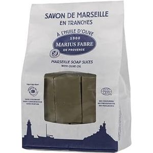 MARIUS FABRE Marseiller zeep met olijfolie, voor handen en lichaam, 100% ingrediënten van natuurlijke oorsprong, Ecocert-gecertificeerd, gegarandeerd uit Frankrijk, in plakjes, 1 kg