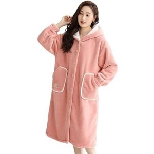 Badjassen Soft Touch Damesbadjas Met Capuchon, Schattige Flanellen Lange Nachtjapon For De Winter Badjas Dames(Pink,XXL)
