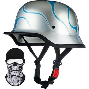 Duitse Motorfiets Half Shell Helm, Retro Half Shell Helm, Jet Helm met Vizier, Snelsluiting voor Cruiser, Chopper, Biker, Bromfiets, DOT/ECE Goedkeuring L,M=54-57CM