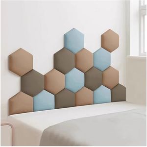 WEITINGKKK Wandkussen, 3D zeshoekige gewatteerde hoofdpanelen, set van 17, zelfklevend, veelkleurig, meerdere maten (donkerbruin, 180 x 105 cm)