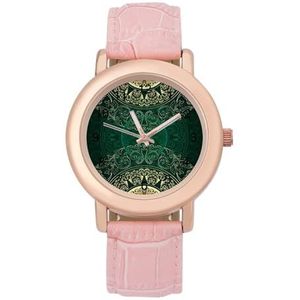 Vintage Mandala Bloemen Vrouwen Horloge PU Strap Polshorloge Quartz Roze Valentijnsdag Gift