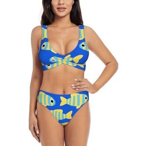 Zelinge Tank-bikinitop met hoog getailleerd onderdeel, sportief, 2-delig badpak, hoog getailleerd, S-XXL, Schattige Vis Marineblauw, S