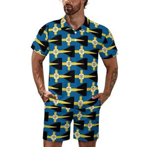 Koninklijke Zweedse vlag heren poloshirt set korte mouwen trainingspak set casual strand shirts shorts outfit S