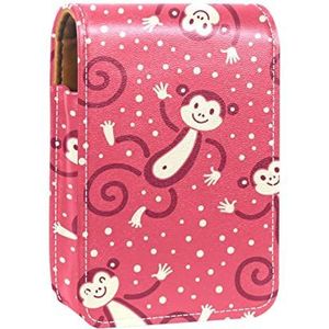 rode Happy Aap Lipgloss Houder Lipstick Case Draagbare Mini Lipstick Opbergdoos Reizen Lipstick Organizer Case met Spiegel voor Vrouwen, Meerkleurig, 9.5x2x7 cm/3.7x0.8x2.7 in