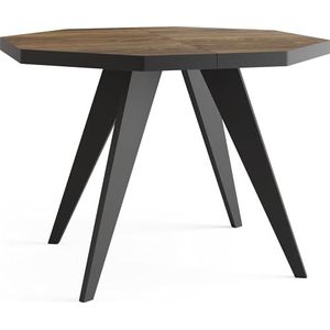 WFL GROUP Arvadonna Chestnut Moderne ronde uittrekbare eettafel diamant met zwarte houten poten, uitbreidbaar tot 150 cm, ideaal voor 4 tot 6 personen, tafel in loftstijl voor eetkamer of keuken