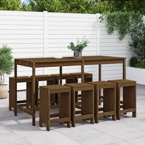 CBLDF 9 Stuk Tuin Bar Set Honing Bruin Massief Hout Grenen