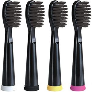 Sonic-FX vervangende borstelkoppen compatibel met Sonic elektrische tandenborstel - zachte, extra lange nylon borstelharen - 4 stuks, zwart