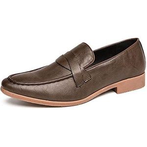 Jurk Oxford Formele Schoenen for Mannen Instapper Ronde Schort Teen Kunstleer Rubberen Zool Antislip Blokhak Antislip Antislip Casual (Color : Brown, Size : 42 EU)