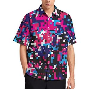 Abstract geometrisch camouflagepatroon herenshirt met print, normale pasvorm, korte mouwen, Hawaïaanse tops met knopen, 3XL