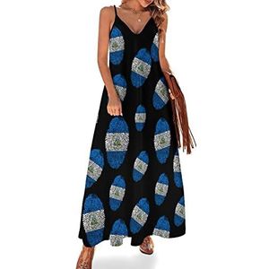 Nicaragua Maxi-jurk met vingerafdruk voor dames, V-hals, casual, mouwloos, verstelbare riem, sexy lange jurk