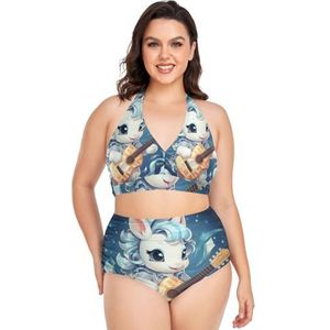 Pop Star Gitaar Eenhoorn Vrouwen Bikini Sets Plus Size Badpak Twee Stukken Hoge Taille Strandkleding Meisjes Badpakken, Pop Mode, XL