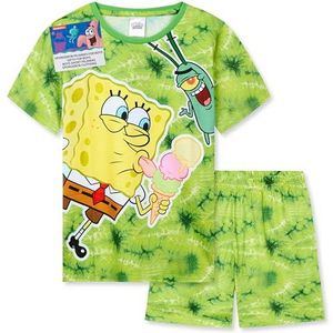 SpongeBob SquarePants Jongens outfits met T-shirt en comfortabele shorts, zomerkleding, 2-delige korte set, geschenken voor kinderen, tieners, Groene Tie Dye, 9-10 jaar