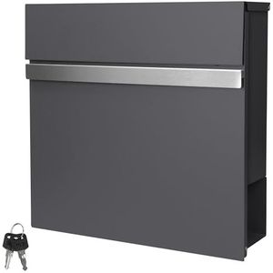 ECD Germany Moderne design doos met krantenvak 37x11x36,5 cm gepoedercoat staal antracietgrijs incl. 2 sleutels, bevestigingsmateriaal - wandbrievenbus krantendrager