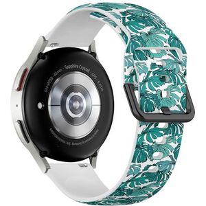 Zachte sportband compatibel met Samsung Galaxy Watch 6 / Classic, Galaxy Watch 5 / PRO, Galaxy Watch 4 Classic (groene monstera bladeren) siliconen armband accessoire