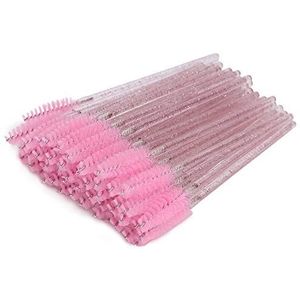 50 stuks nylon wegwerp make-up kwast, wimper wenkbrauw mascara wands draagbare borstel voor wimperextensions en mascara gebruik(roze)