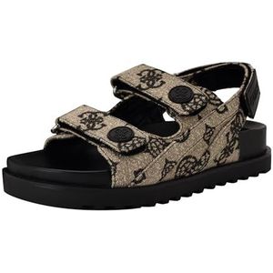 GUESS Vrouwen Fadey Flat Sandaal, 7 M US Mannen, Zwart Wit Logo 001, 36.5 EU
