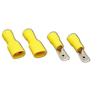 Aansluiting, vrouwelijke schop-connector, 6,3 mm gele vrouwelijke mannelijke spade geïsoleerde elektrische krimpklemmen 50 stuks