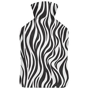 Zebra Huid Patroon Warm Water Fles met Zachte Fleece Cover Hand Warmer Premium Rubber Hot Water Bag Cover
