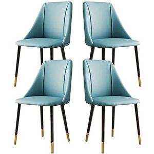 GEIRONV Set van 4 Keukenstoel, Carbon stalen frame kantoor lounge stoelen lederen zijkantje woonkamer eetkamer stoelen Eetstoelen (Color : Blue)