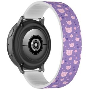 RYANUKA Solo Loop Band Compatibel met Samsung Galaxy Watch 6 / Classic, Galaxy Watch 5 / PRO, Galaxy Watch 4 Classic (Pig Purple Star) Stretchy Siliconen Band Strap Accessoire, Siliconen, Geen