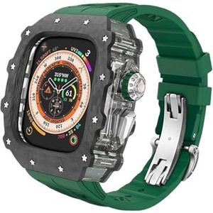 dayeer Koolstofvezel cover Fluororubber band Mod Kit voor Apple Watch Ultra2 Ultra, horlogeband met bezel Voor Iwatch Series9/8/7/6/5/4/se (Color : Greens, Size : 45mm 44mm for 9876)