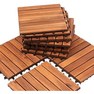 Ikodm Houten tegels acaciahout terrastegels, 55 stuks, 5 m² balkontegelset, 30 x 30 cm, tuintegels voor tuin, terras, balkon, patio, gemakkelijk te leggen, weerbestendig, bruin