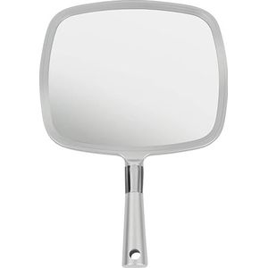 MIRRORVANA Handspiegel met handvat – grote handspiegel voor kapsel, kapper en salon voor mannen en vrouwen (zilver)