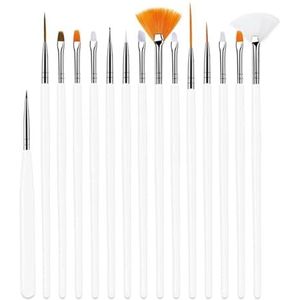 Een nagelschildering, 15-delige professionele set nagelkunstkwasten, benodigdheden for acryl, UV-gel, verf, spotnagels, nagelkunstontwerp, tekenpen, gereedschap(White)
