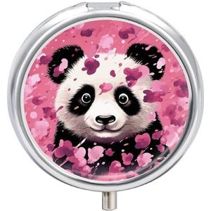 Roze Panda Katoenen Pillendoosje Reizen Pillenetui voor Portemonnee Pocket Wekelijkse Geneeskunde Organizer met Spiegel 3 Compartiment Ronde Geneeskunde Case Draagbare Pillenhouder voor Dagelijks