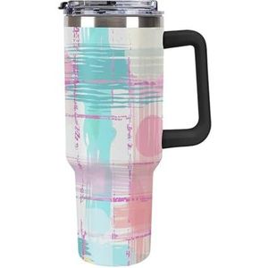 STVNKML 40 oz beker met handvat zacht geruit patroon roestvrij stalen koffiemok herbruikbare reismok lekvrije geïsoleerde autobeker grote capaciteit beker voor reizen, buiten, thuisgebruik (zwart)