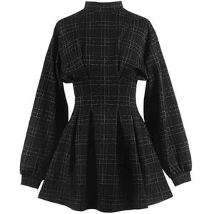 Goth Long Sleeve Dress Gothic Harajuku Vintage Plaid Wrap, Retro Plaid Dark Academia Clothing Women(M)