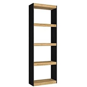 Skraut Home - Totem boekenkast met 5 niveaus – rek van melamine – opbergkast – moderne stijl – voor woonkamer – eetkamer – kantoor – 181 x 60 x 25 cm (chene-zwart)