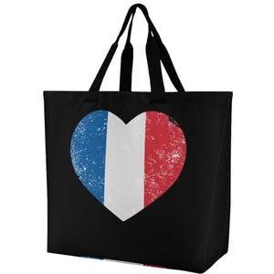 Frankrijk Hart Retro Vlag Tote Bag Opvouwbare Reizen One-Schouder Draagbare Grote Capaciteit Boodschappentassen Boodschappentas