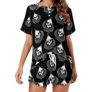Skull Poker Zachte Womens Pyjama Korte Mouw Pyjama Loungewear met Zakken Gift voor Thuis Strand 3XL