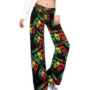 Reggae Music Damesbroek, casual broek, elastische taille, loungebroek, lange yogabroek, rechte pijpen