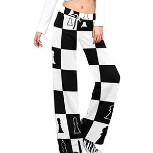 Zwart-witte lay-out van een schaakbord Damesbroek Casual broek Elastische taille Lounge broek Lange yogabroek Rechte been