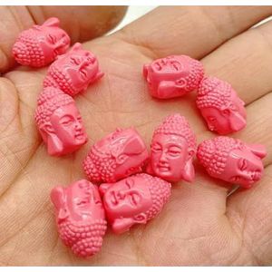 ZCHNB Synthetische Koraal Rode Cinnaber Graveren Boeddha Patroon Punch Losse Kraal Voor Diy Sieraden Maken Ketting Armband Accessoires 10Pc
