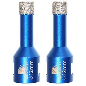 BRSCHNITT Diamanttegelboor, 12 mm, 2 stuks, vacuüm gesoldeerd en boorkroon met schroefdraad M14 voor droog boren van porselein, tegels, graniet, marmer