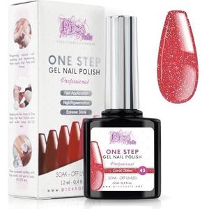 Semi-Permanente UV/Led Nagellak One Step 12 ml - Koraal Glitter - UV Gel Kleur voor Glanzende Nagels met of zonder Basis en Top Coat