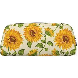 Verse Zonnebloem Gedrukt Etui Lederen Make-up Tas Draagbare Reizen Toilettas Rits Kleine Opbergtas voor Vrouwen Meisjes, Zilver, Eén maat, Toilettas