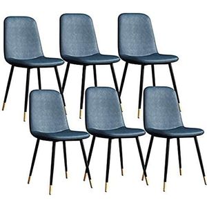 GEIRONV moderne eetkamerstoelen set van 6, for kantoor lounge café thuis kruk met stevige metalen poten pu leer woonkamer keuken stoelen Eetstoelen (Color : Blue, Size : 43x55x82cm)