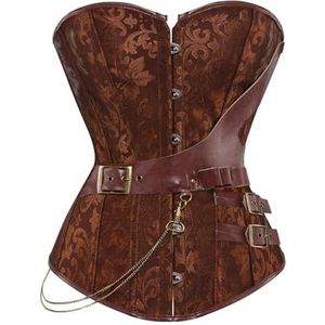 ZGXNYI Dames steampunk-korset, bruin vintage lederen korset met bustiers, piraten-design, tailletrainer, grote maat S-6XL, vetersluiting en uitgebeende overbuste (8103Brown, M)