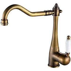 Vintage Messing Antiek Brons Koper Keukenkraan, Bar Sink Kraan Enkele Gat Koper Mengkranen met Pull Down Sproeier