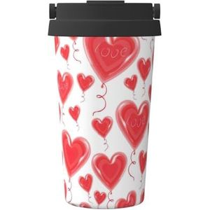 FRGMNT Romantische rode hart print thermische koffiemok,reizen geïsoleerde deksel roestvrijstalen beker voor thuiskantoor buiten
