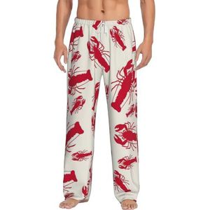 OKFSTY Rode Kreeft Herenpyjamabroeken,Pyjama Polyester Broek Voor Mannen Zachte Lange Lounge Pj Slaap Broek Met Zakken, Wit, M
